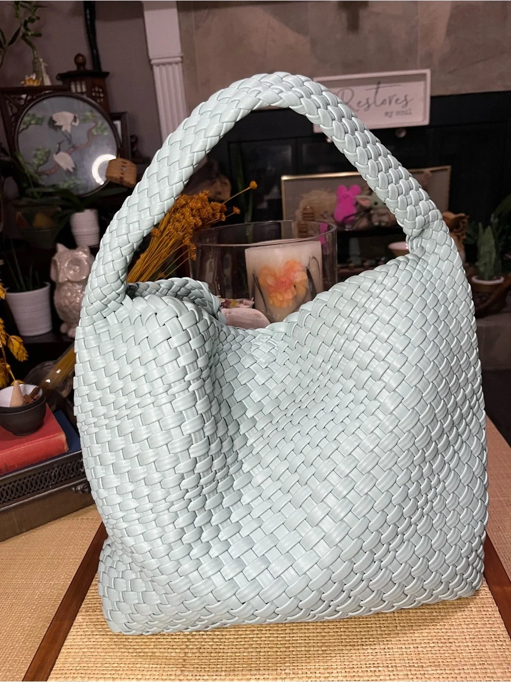 New! Rachel Zoe Woven Hobo Bag with Matching Pouch - Mint Green